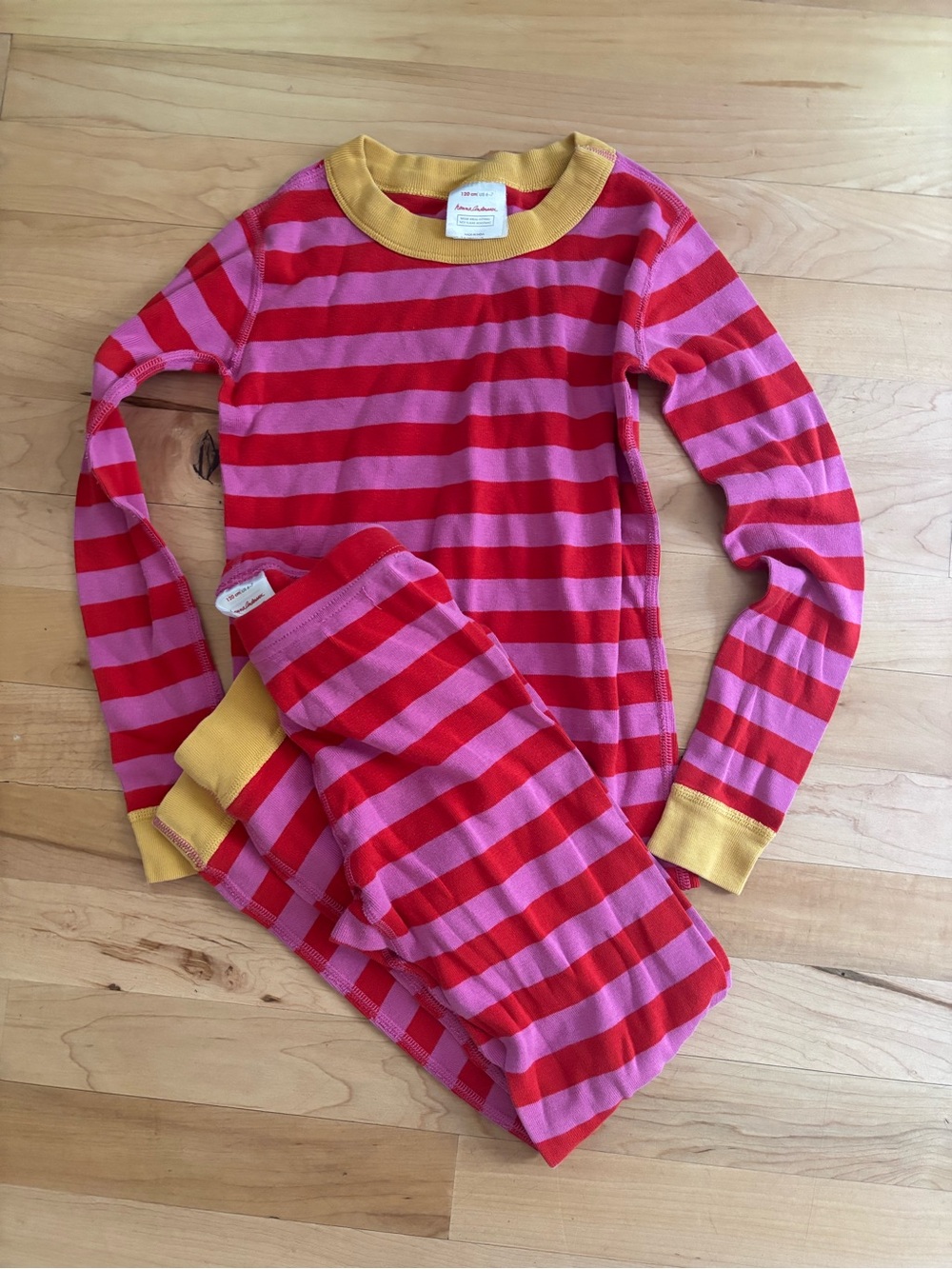 Hanna Andersson Girls 6-7 Pink & Red Striped Pajama Set